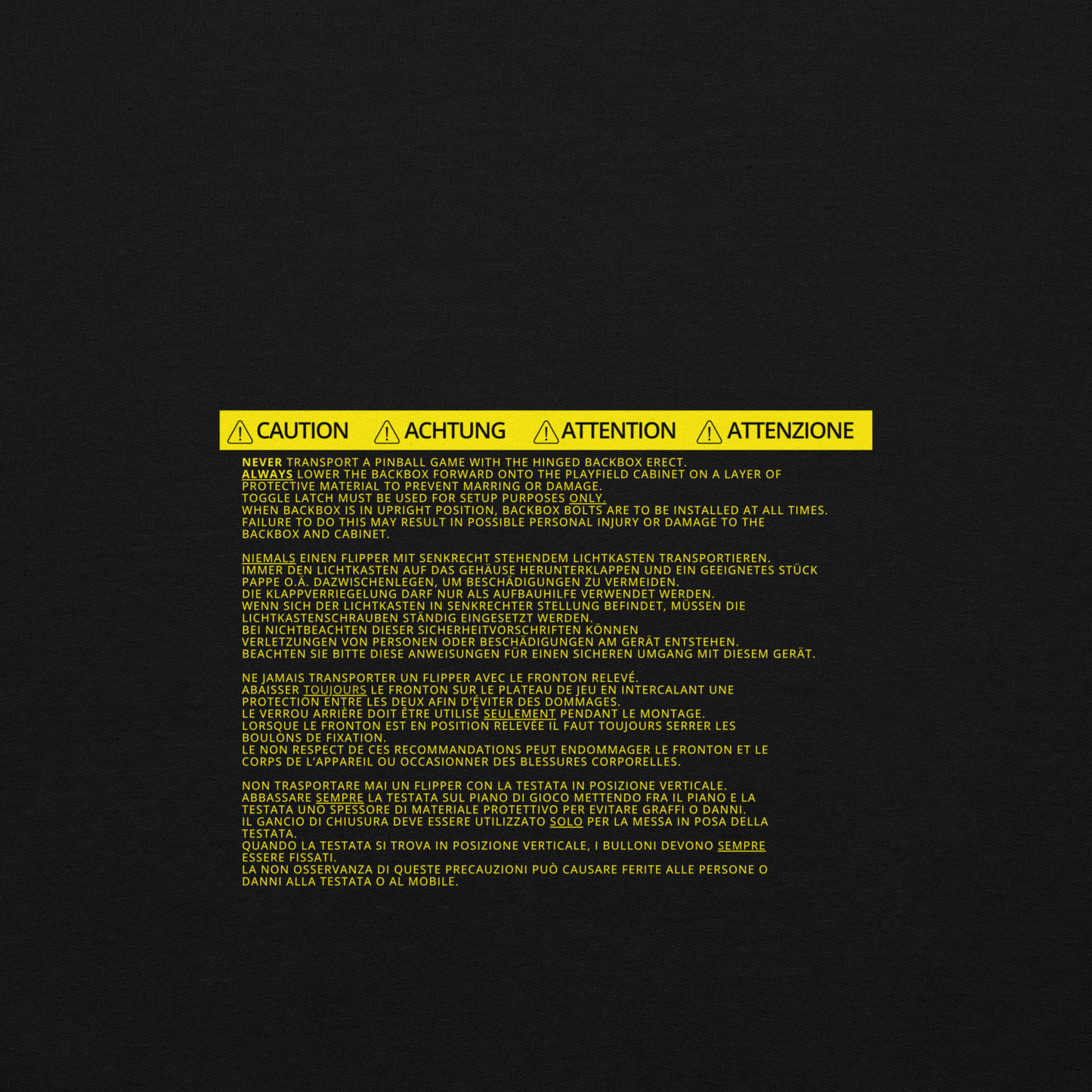 Pinball Hoodie - Backbox Warning Label Decal - Great Pinball Gift